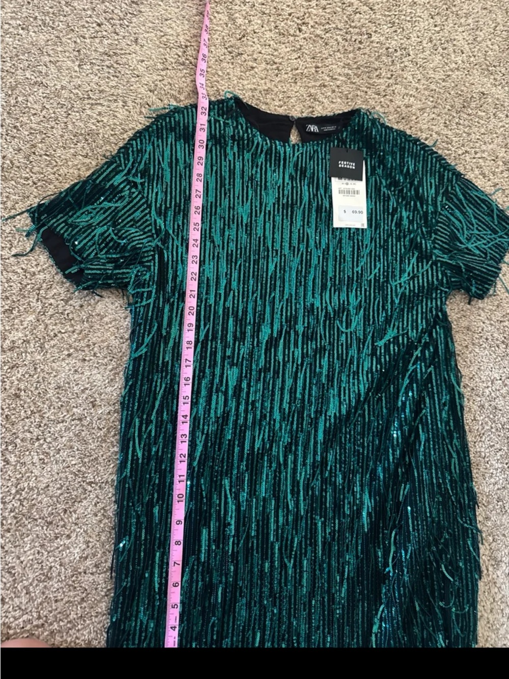NWT ZARA Sequin Fringed Mini Dress in Green size Medium - Picture 12 of 12